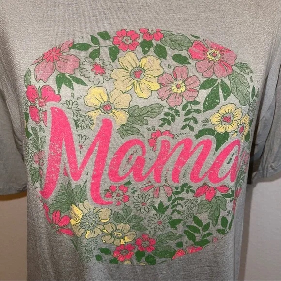 Green & Pink “Mama” Floral Botanical Leaf Graphic Short Sleeve Tee Shirt - Picture 10 of 11